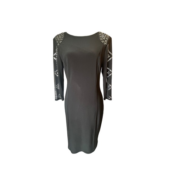 Frank Lyman Black Sheath Dress Embellished 3/4‎ Sleeve Career Cocktail 8 - Picture 5 of 12